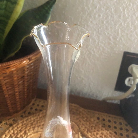 Rare Clear Hand Painted Fenton 50th Anniversary Bud Vase w/Ruffles & Gold Edging - Picture 9 of 16